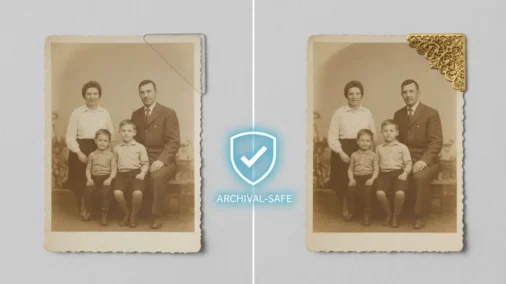 A conceptual image showing a functional and a decorative photo corner, both with a checkmark, debunking the myth that style and safety are separate choices.